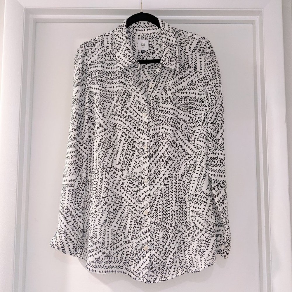 CAbi Black-and-White Oversized Crepe Shirt - M
